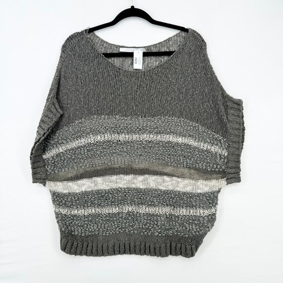 Lauren Vidal Sweaters - Lauren‎ Vidal Women Grey & Cream Striped Oversized Knit Sweater Top Size M